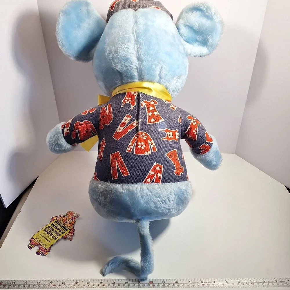 Circus Circus Plush Blue Mouse 70s Style Outfit Large 22" Yellow Bow With Tags - Picture 8 of 15